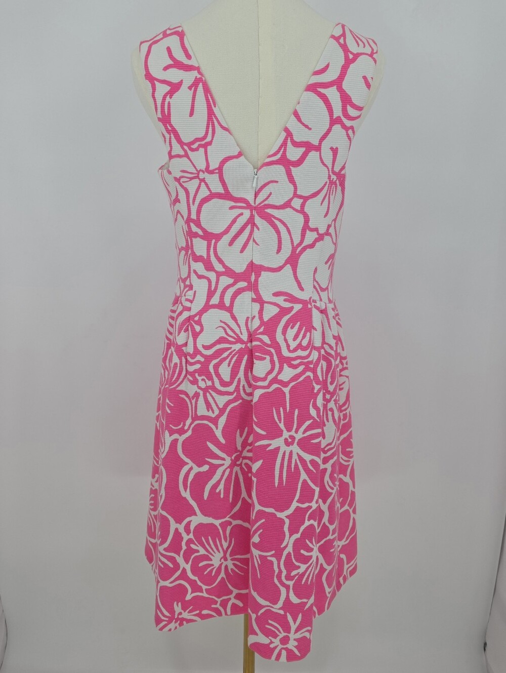 Lilly Pulitzer Bella Dress M Pink Strike a Posie Floral Fit Flare Pink White - Picture 4 of 9